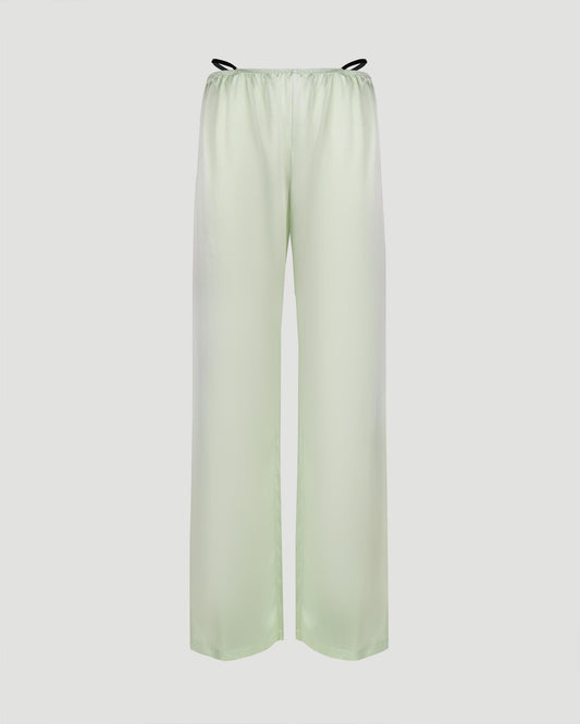 Crystal thong pant in green silk charmeuse