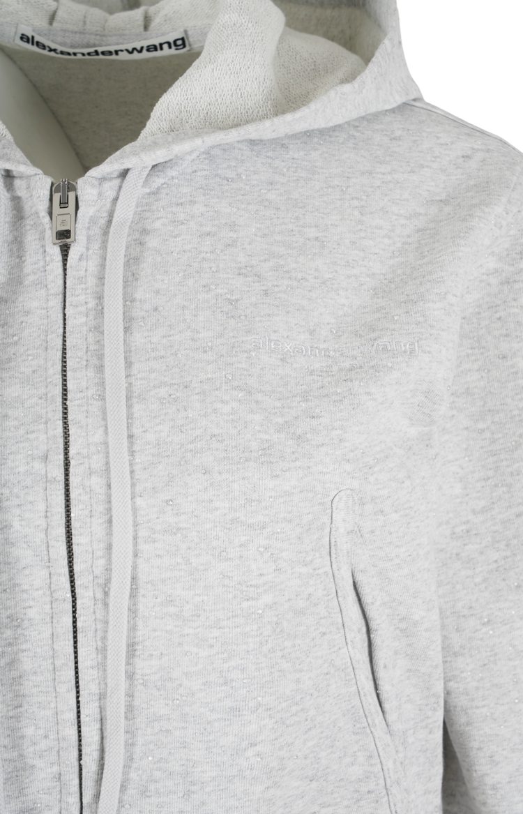 Crystal-Embellished Cropped Zip-Up Hoodie