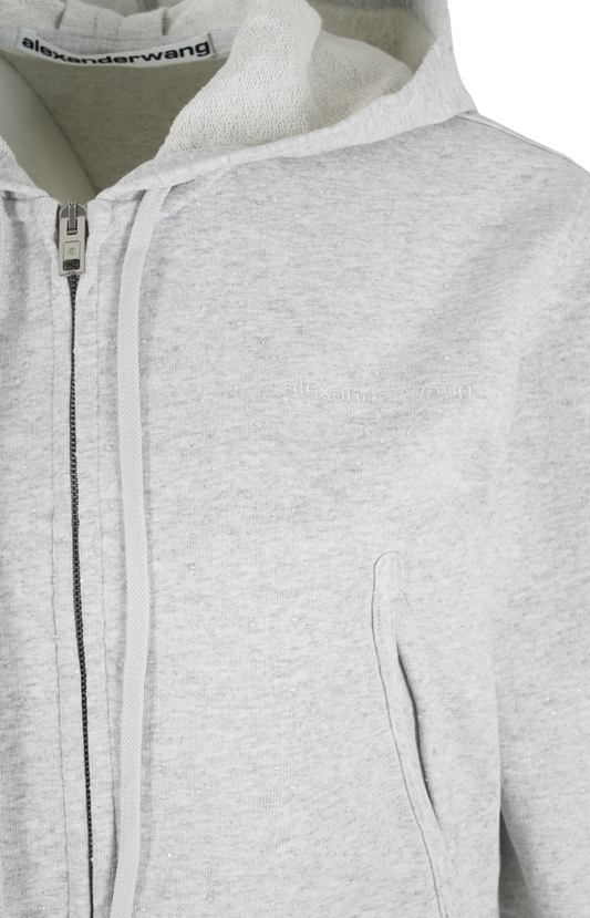 Crystal-Embellished Cropped Zip-Up Hoodie