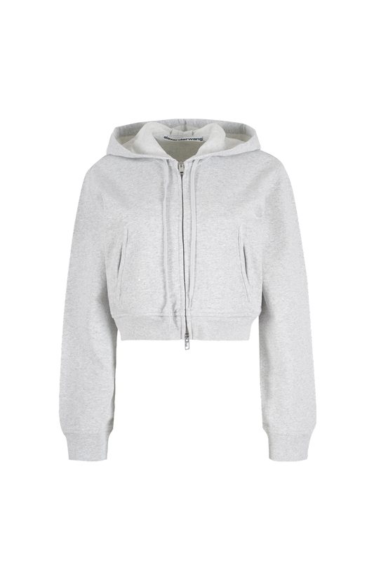 Crystal-Embellished Cropped Zip-Up Hoodie