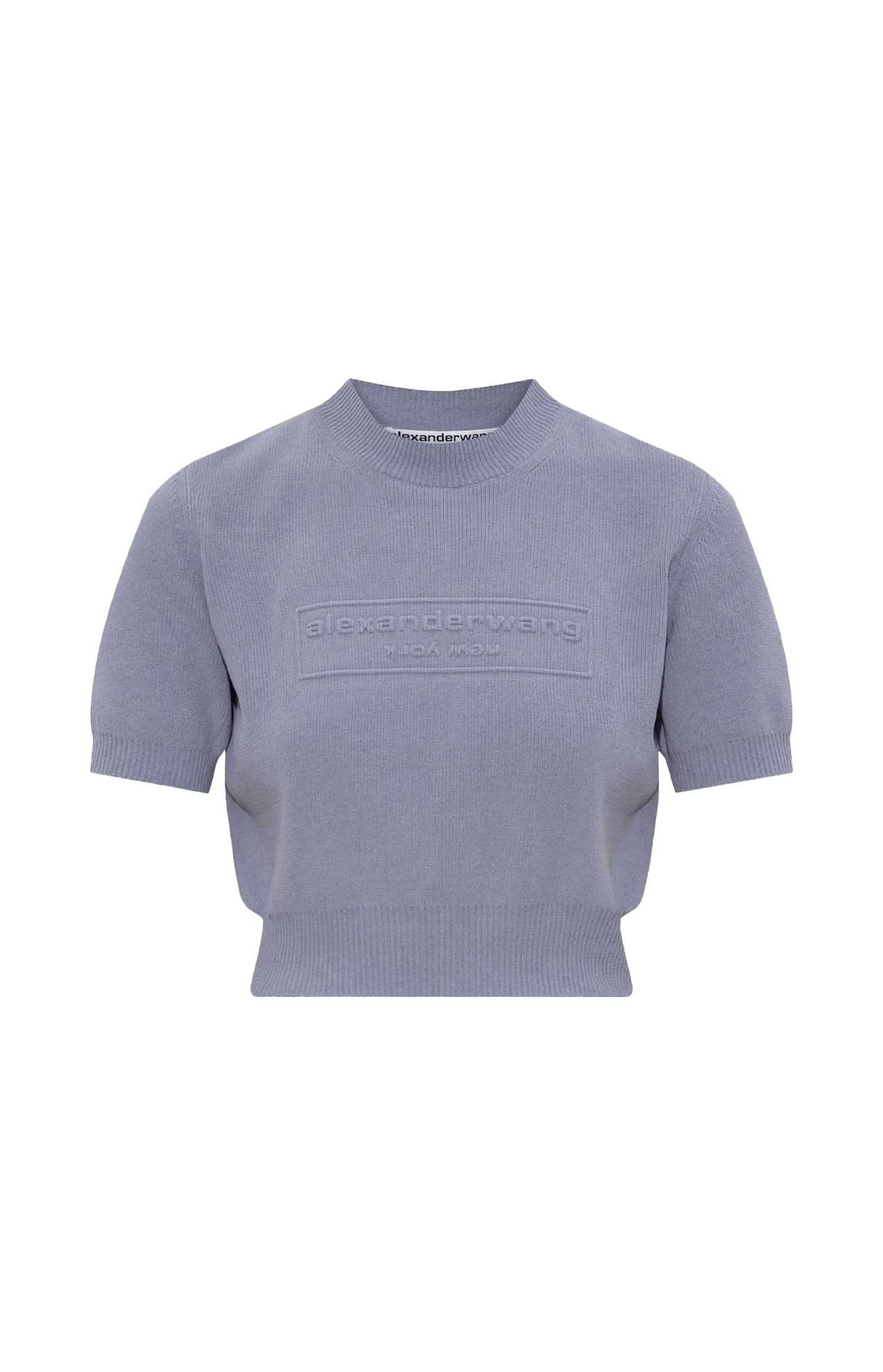 Light blue cropped sweater on a black background