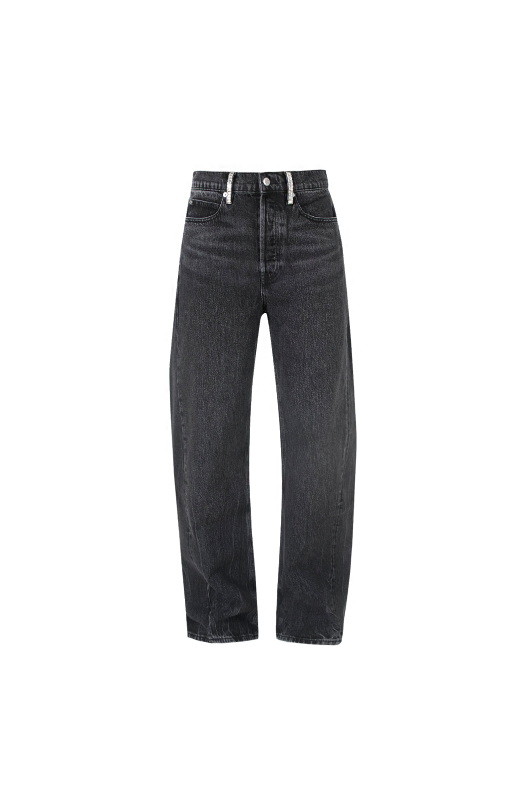 Crystal Hotfix Belt Loop Mid-Rise Relaxed Jean in Grey