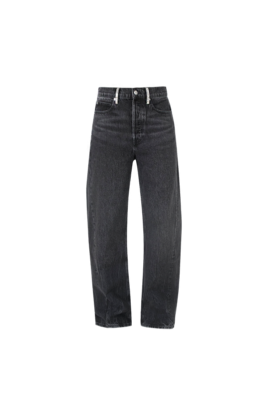 Crystal Hotfix Belt Loop Mid-Rise Relaxed Jean in Grey
