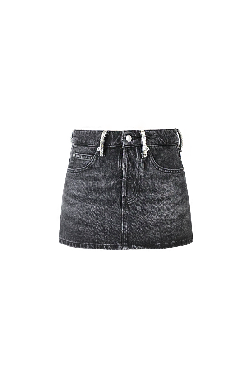 Crystal Hotfix Belt Loop Denim Mini Skort in Grey
