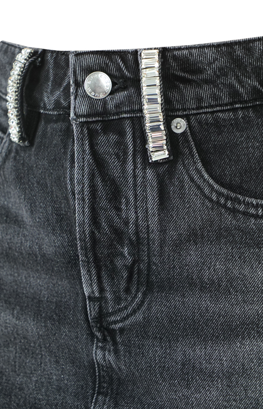 Crystal Hotfix Belt Loop Denim Mini Skort in Grey