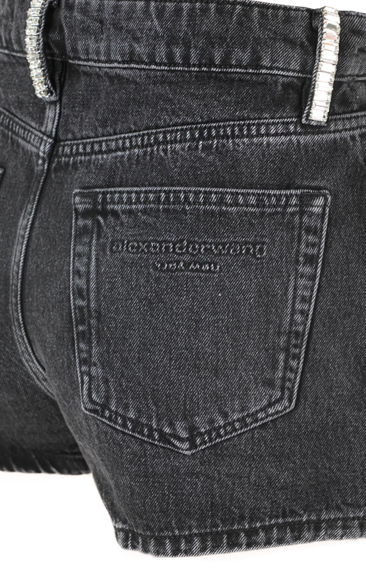 Crystal Hotfix Belt Loop Denim Mini Skort in Grey