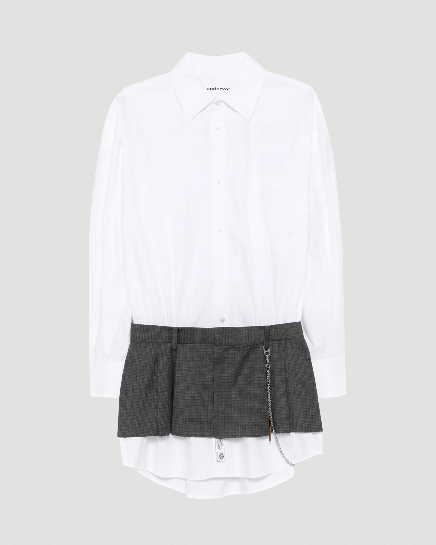 Pre-Styled Shirt-Dress in White And Grey