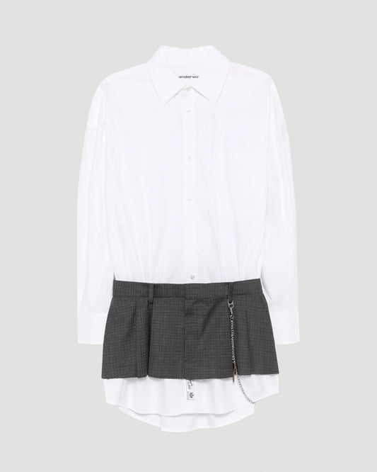 Pre-Styled Shirt-Dress in White And Grey
