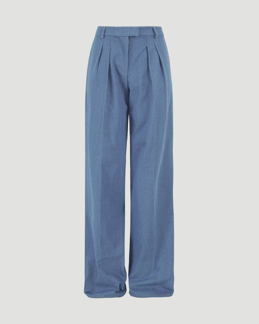 HIGH-WAISTED DENIM TROUSERS