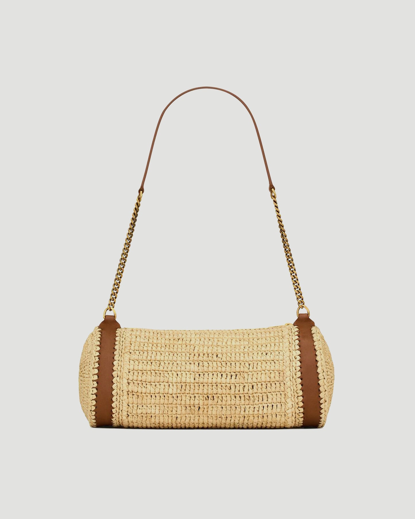 CASSANDRE SMALL CYLINDRIC BAG IN RAFFIA AND VEGETABLE-TANNED LEATHER