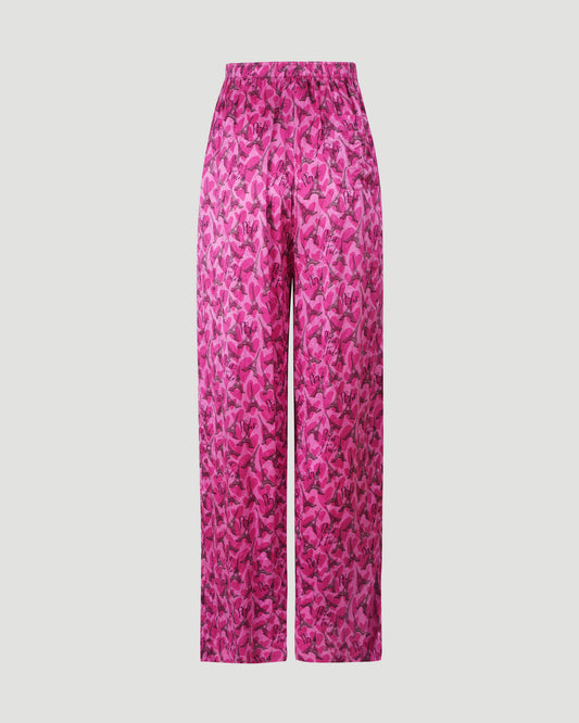 All-over Eiffel Tower Logo Silk Pants
