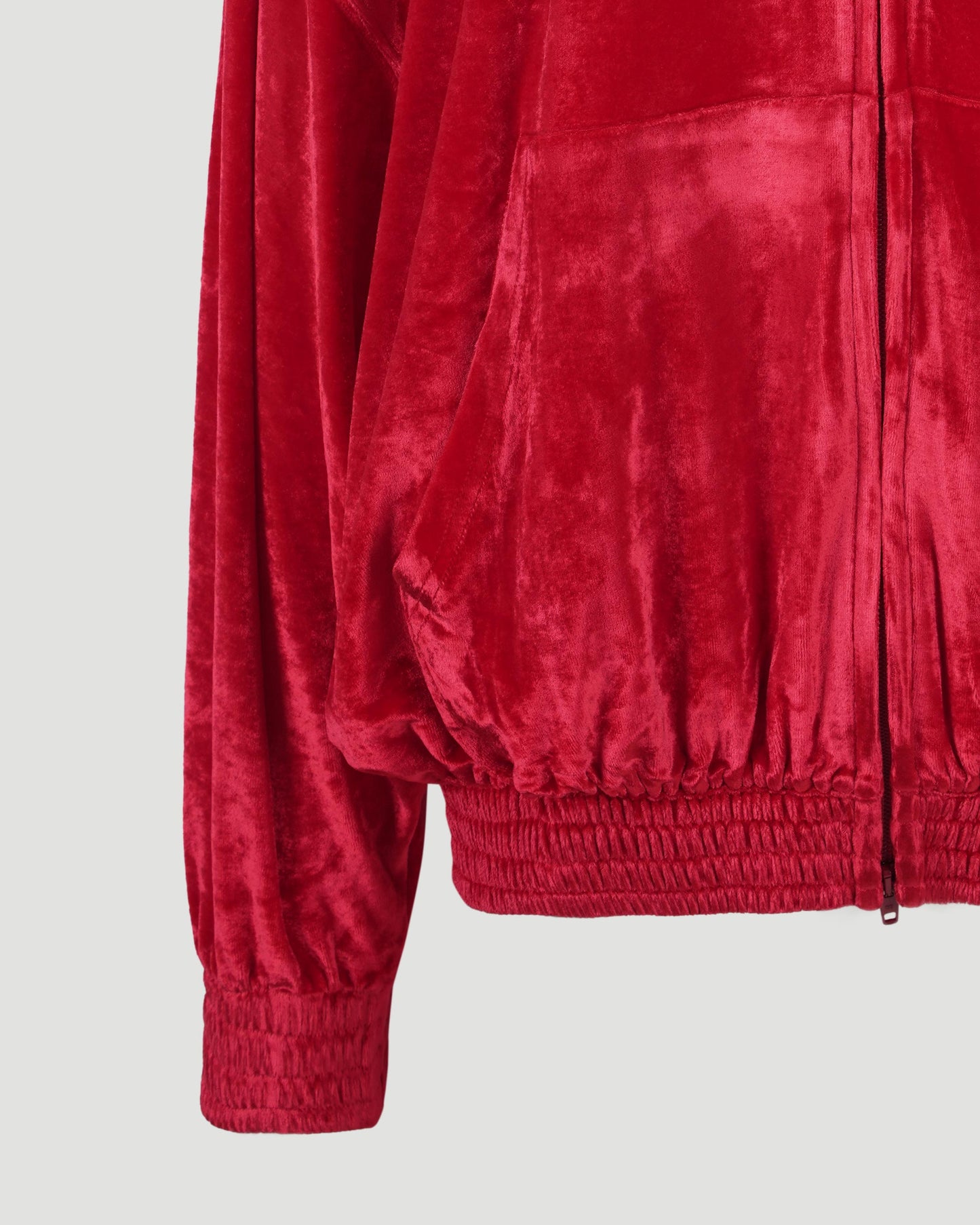 VELOUR ZIP-UP HOODIE IN RED