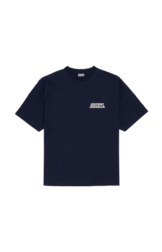 Balenciaga Masking Tape Medium Fit T-shirt in Navy — front view