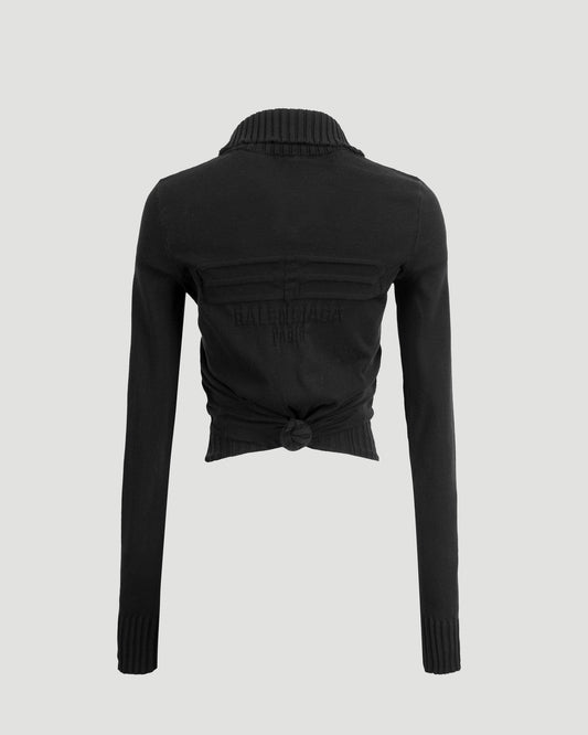 BB PARIS ICON KNOTTED FITTED ZIP-UP JACKET IN BLACK