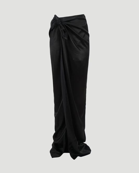 Satin Wrap Skirt in Black