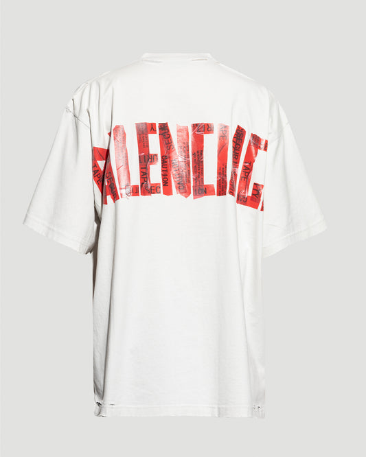 Security Tape Logo Oversized T-shirt in White And Red