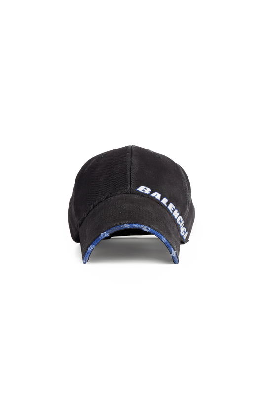 Balenciaga Tilted Typo Cap in Black Cotton Drill — front view
