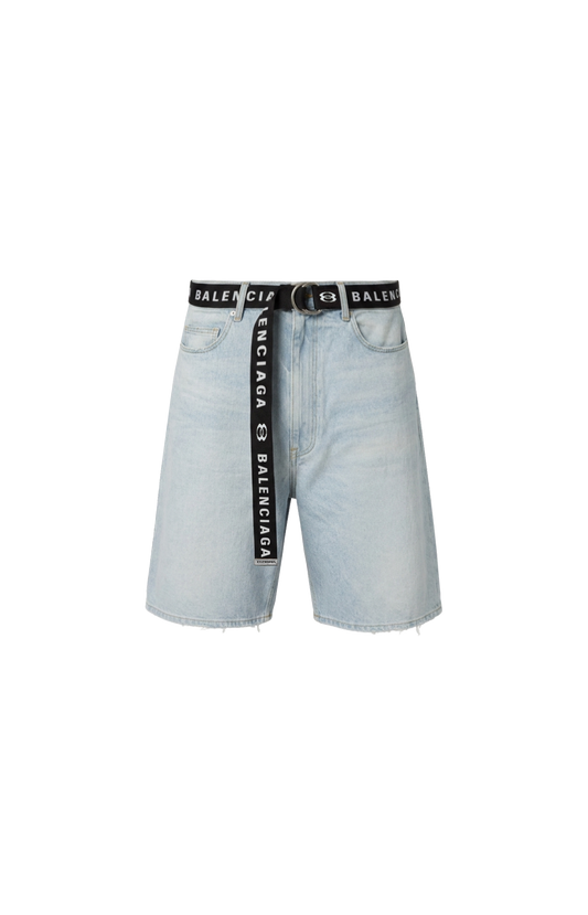 Belted Shorts in light blue organic Japanese denim