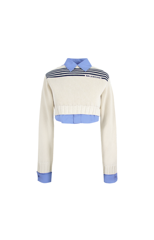 Hybrid Jumper in navy and white striped knit
