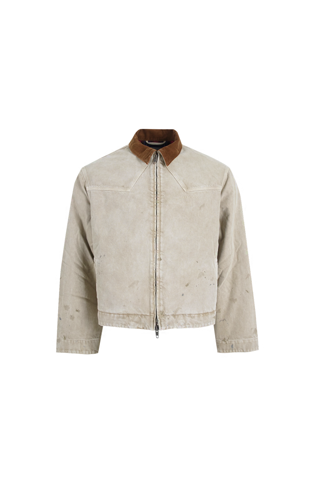 Corduroy-Trimmed Canvas Blouson Jacket in Beige