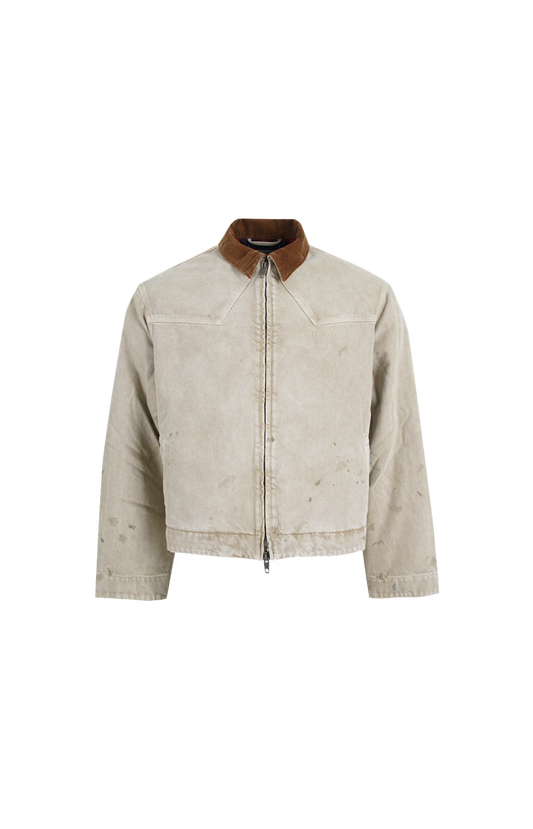 Balenciaga Corduroy-Trimmed Canvas Blouson Jacket in Beige — front view