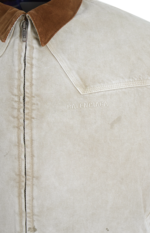Corduroy-Trimmed Canvas Blouson Jacket in Beige
