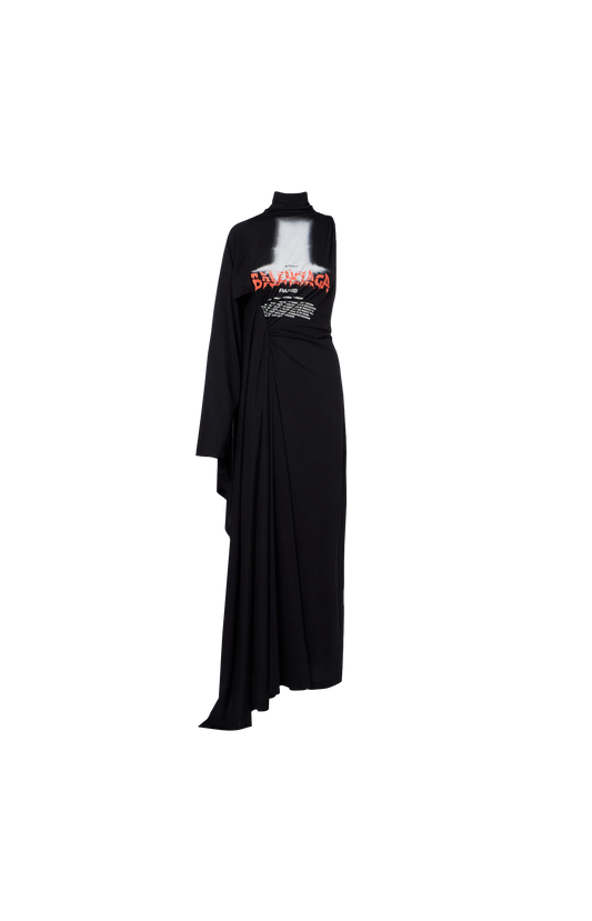 The Door Long Draped Dress in Black