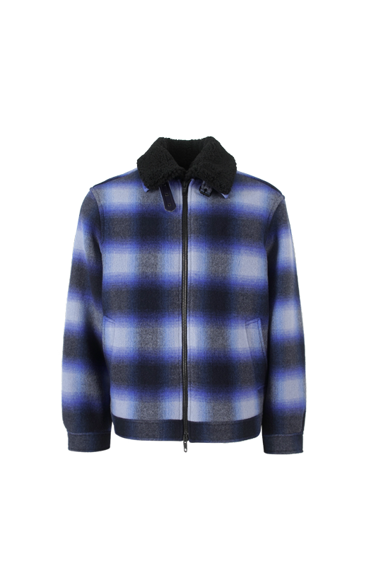 Flannel Bomber Jacket in Blue-Black