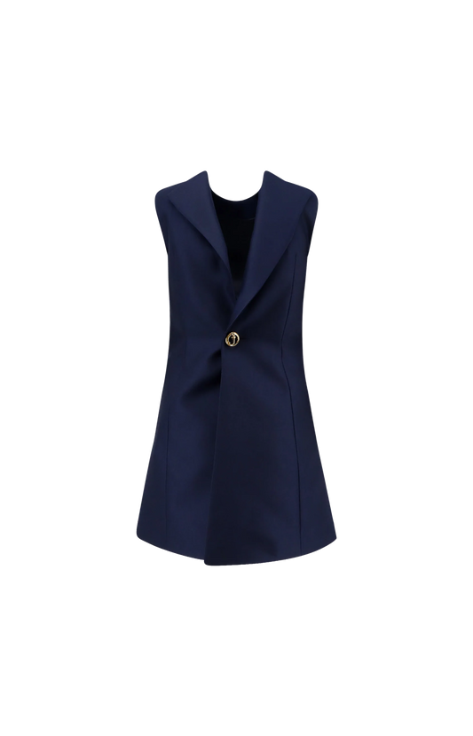 Sleeveless Wool Dress in Navy