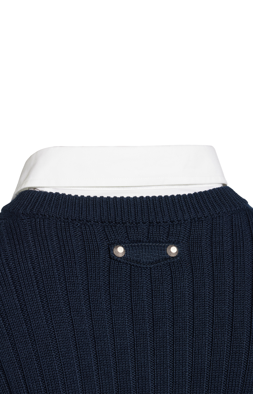 Hybrid Shirt/Knit Sweater in Navy/White