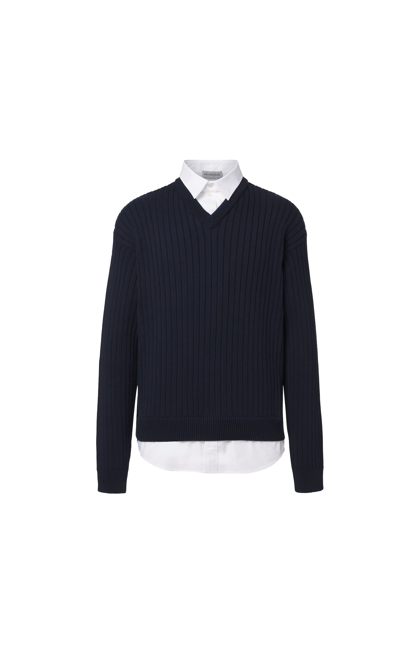 Hybrid Shirt/Knit Sweater in Navy/White