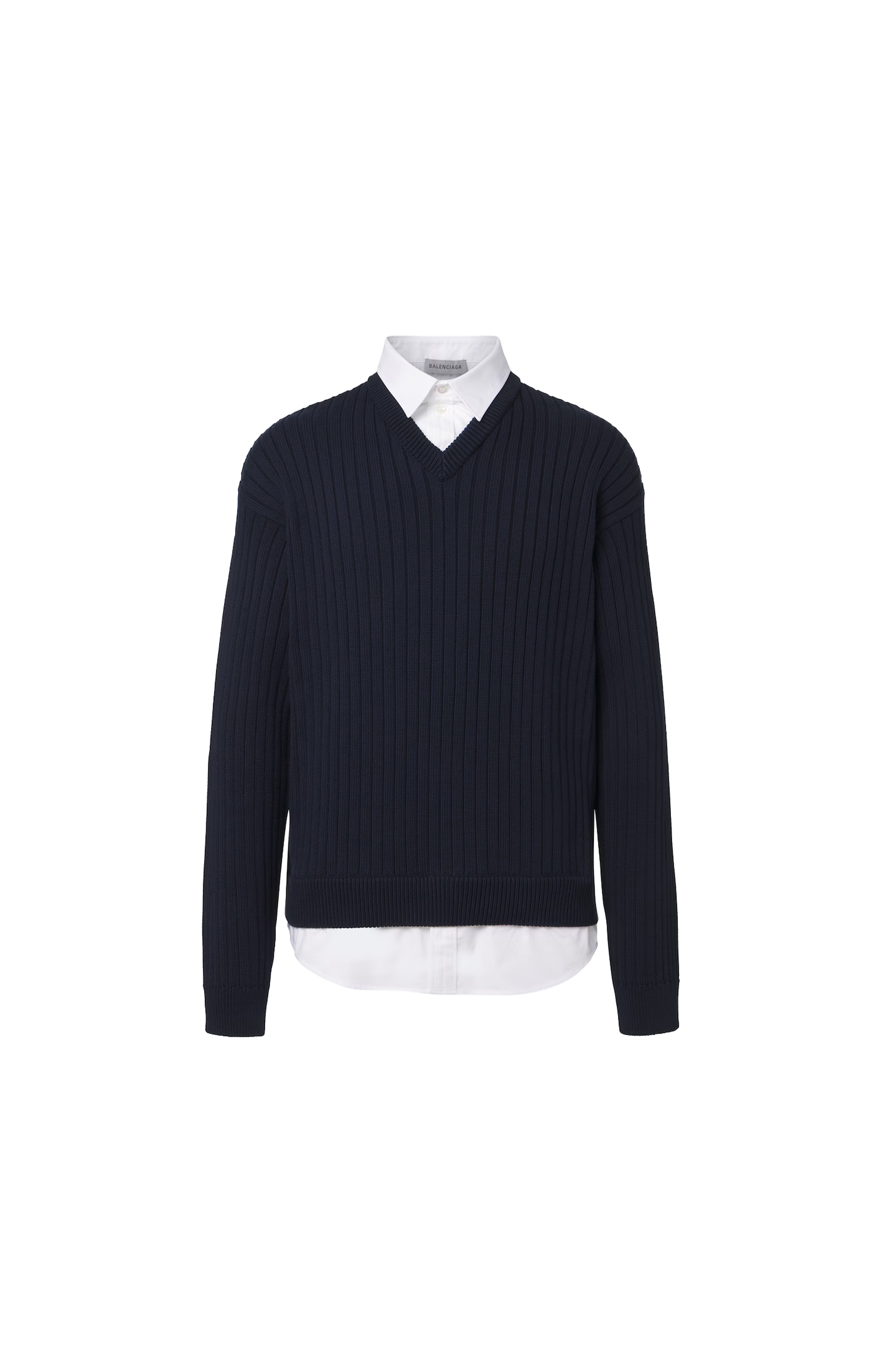Balenciaga Hybrid Shirt/Knit Sweater in Navy/White — front view