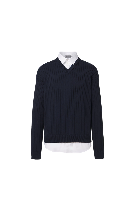 Balenciaga Hybrid Shirt/Knit Sweater in Navy/White — front view