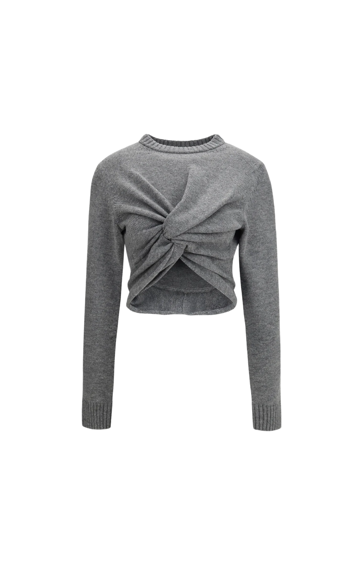 Ruched Crewneck Sweater in Grey