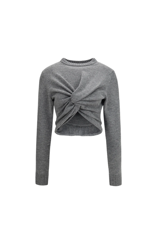 Ruched Crewneck Sweater in Grey
