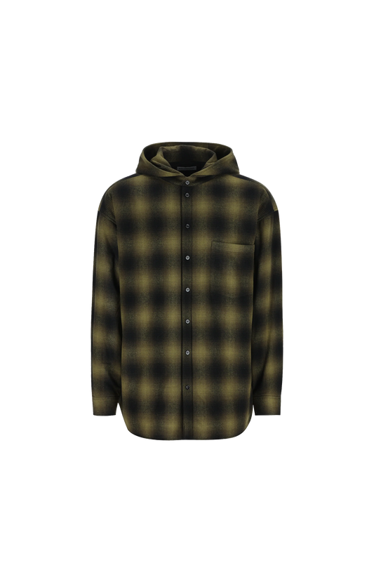 Balenciaga Wool Overshirt in Khaki/Black — front view