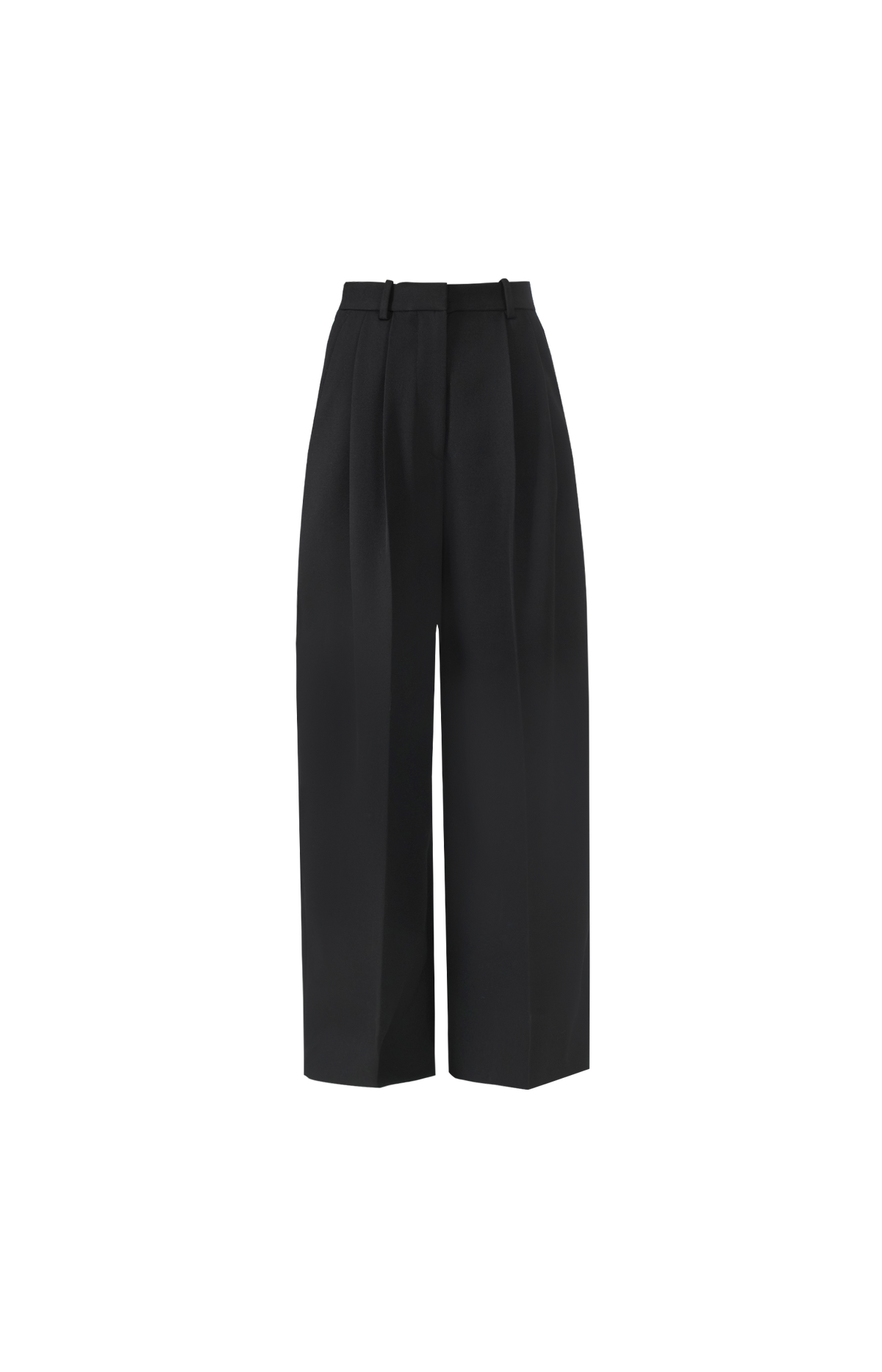 Wool Twill Wide-Leg Pants in Black