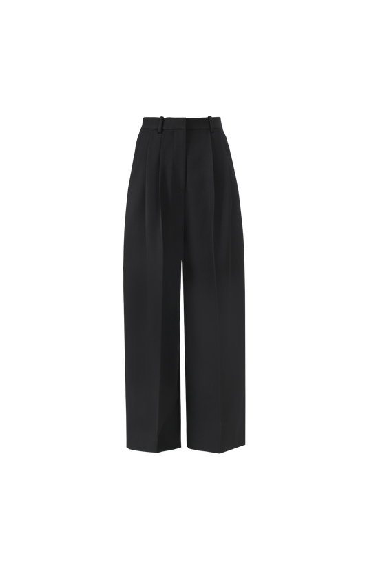 Wool Twill Wide-Leg Pants in Black