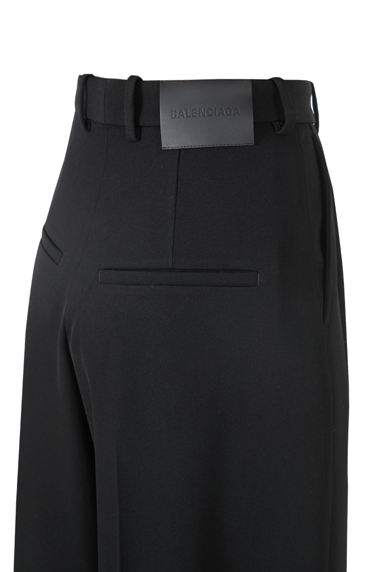 Wool Twill Wide-Leg Pants in Black