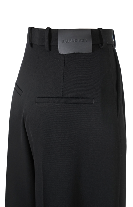 Wool Twill Wide-Leg Pants in Black