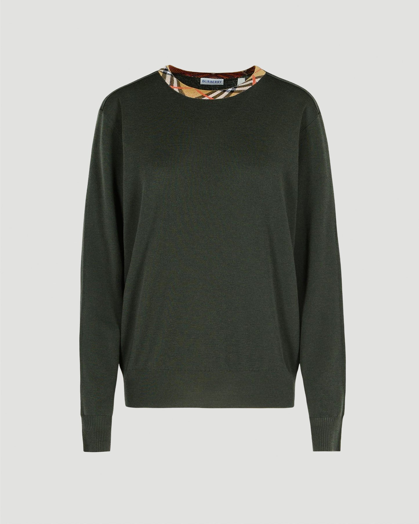 Check Trim Wool Sweater