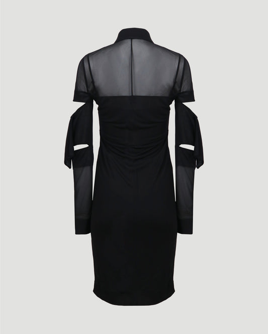 Cut-out Detail Sheer Jersey Shirt Dress