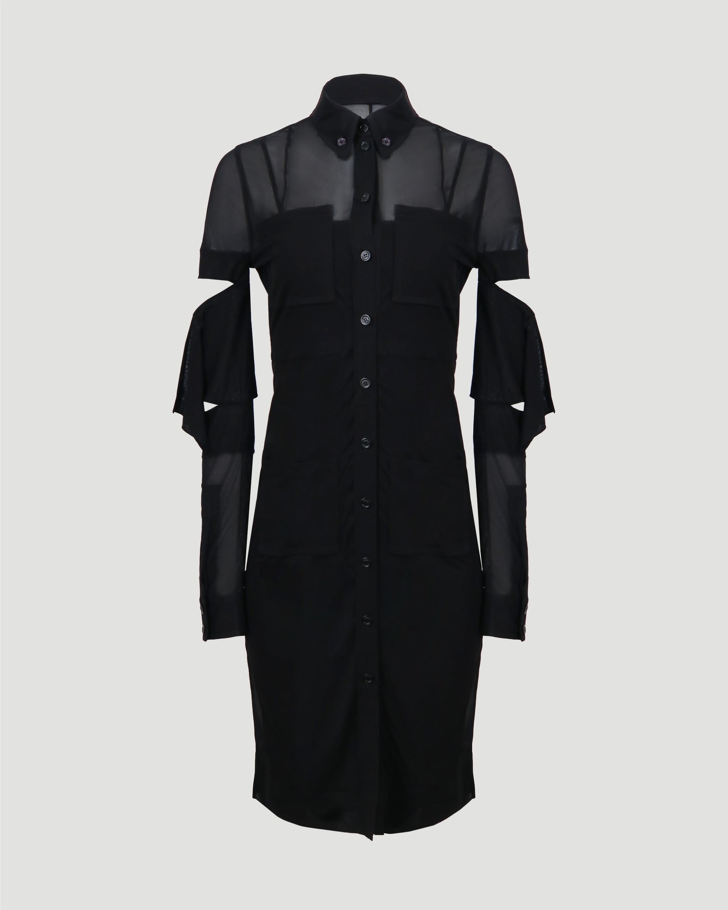 Cut-out Detail Sheer Jersey Shirt Dress