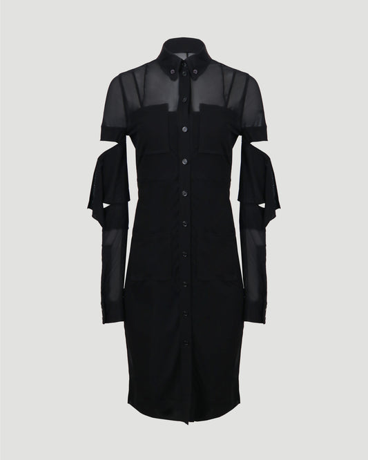 Cut-out Detail Sheer Jersey Shirt Dress