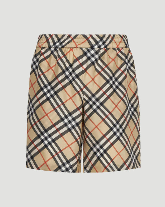 Check Silk Shorts in Sand