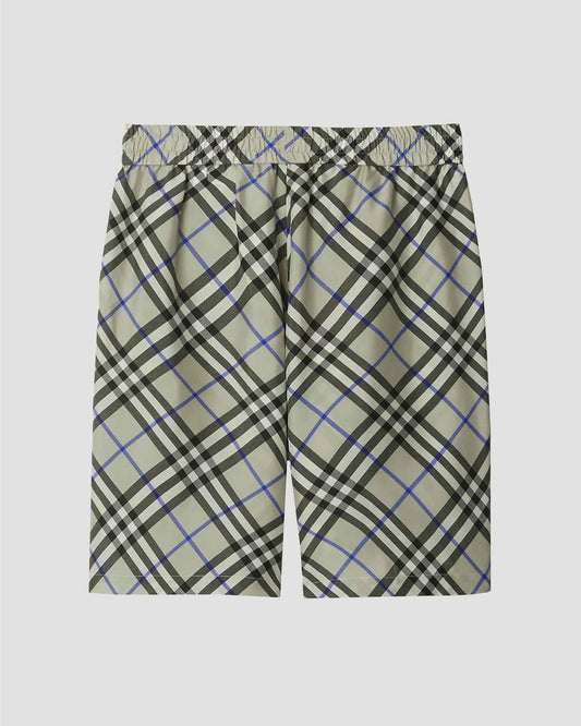 Check Silk Shorts in Lichen