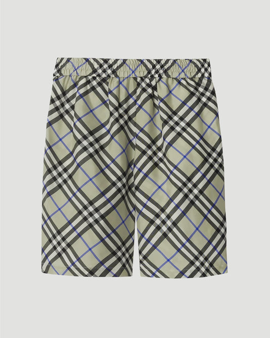 Check Silk Shorts in Lichen