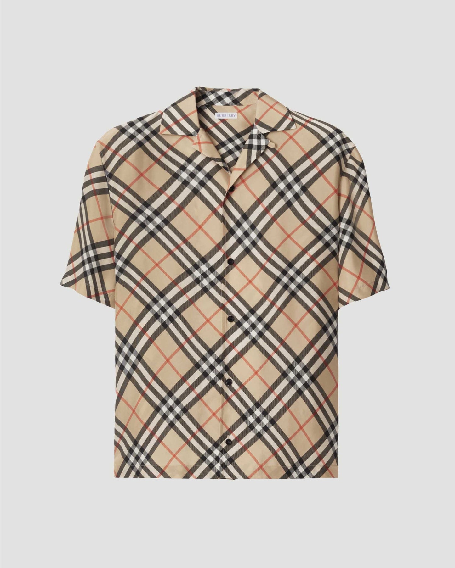 Oversized Check Silk Shirt in Sand