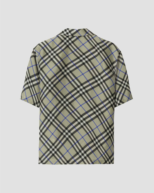 Oversized Check Silk Shirt in Lichen