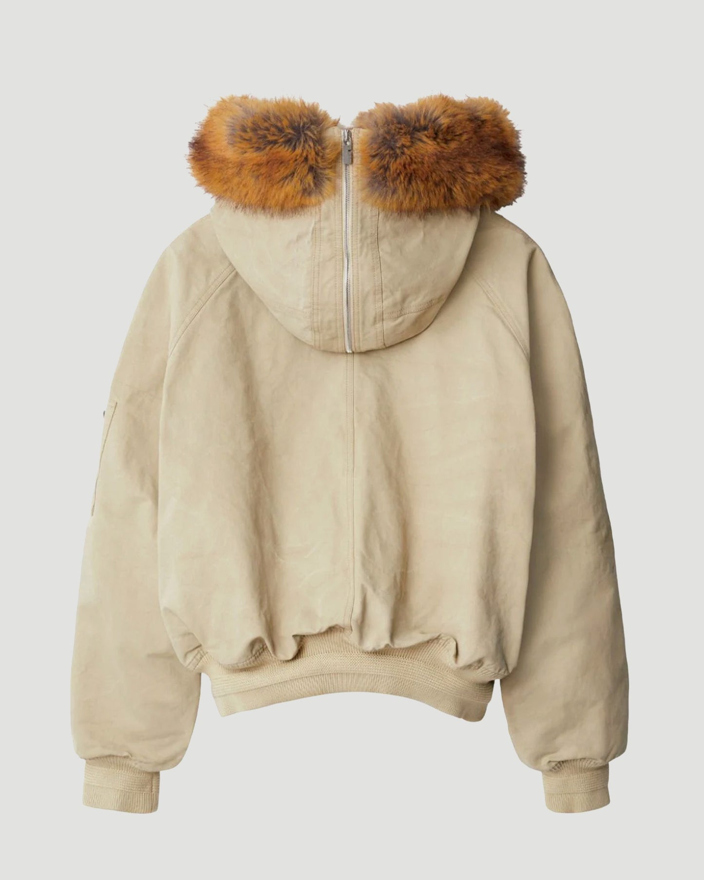 Faux Fur Trim Cotton Bomber Jacket
